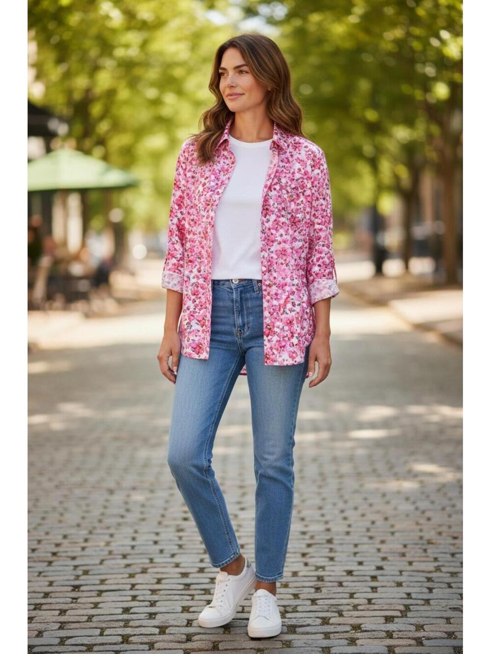 Lands' End Women's‎ Floral Pink Button-Up Shirt Size 6
